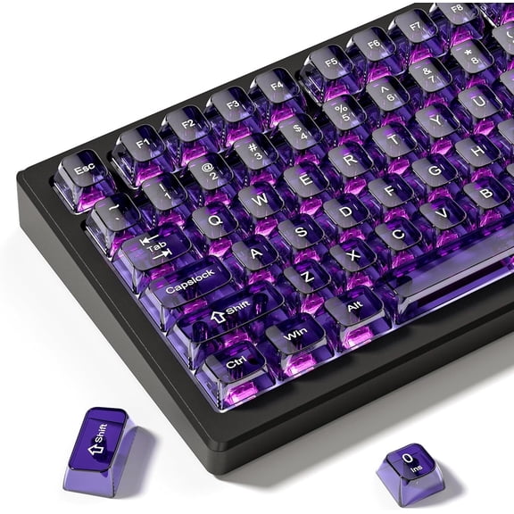 115 Purple Clear keycaps, MDA Transparent Profile Keyboard Key Cap for Mx Switches Mechanical Keyboard, Shine Through Jelly keycap Set (100%, 75%, 65%, 60% Fit All)