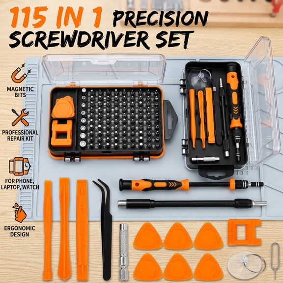115-in-1 Precision Screwdriver Kit, Magnetic Computer Repair Tool Kit with 98 Bits, Anti-Slip Handle & Flexible Extension for PC, Laptop, iPhone, MacBook, Watch and Game Console Maintenance, Orange