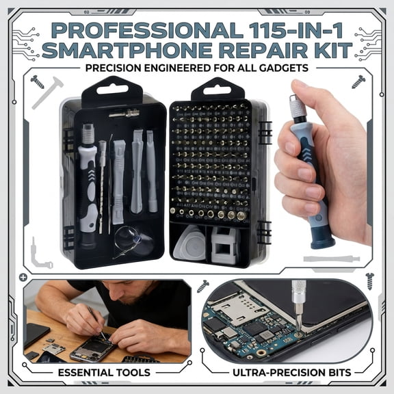 115-in-1 Precision Screwdriver Set, Multi-Function Repairs Tool Kit with Magnetic Assorted Bits for Smartphone, Laptop, Watch, Camera and Game Console, Easter Gifts for Men Black