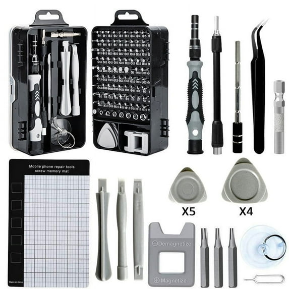 115-in-1 Professional Maintenance Screwdriver Set for Watches, Computers and Mobile Phones (122-in-1 Gray (28MM))