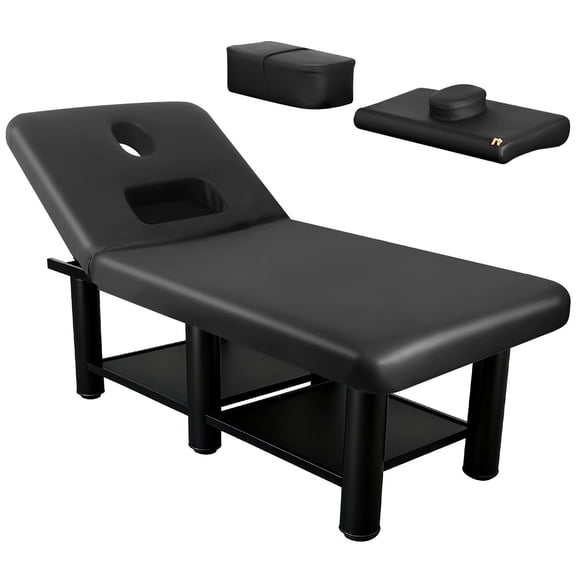 1150 Lbs Capacity Stationary Massage Table  Heavy Duty Non-Folding Metal Frame, Adjustable Backrest & Dual Face Holes + Removable Pillow  75"L x 31.5"W, 4.3" Thick Foam  Spa Bed