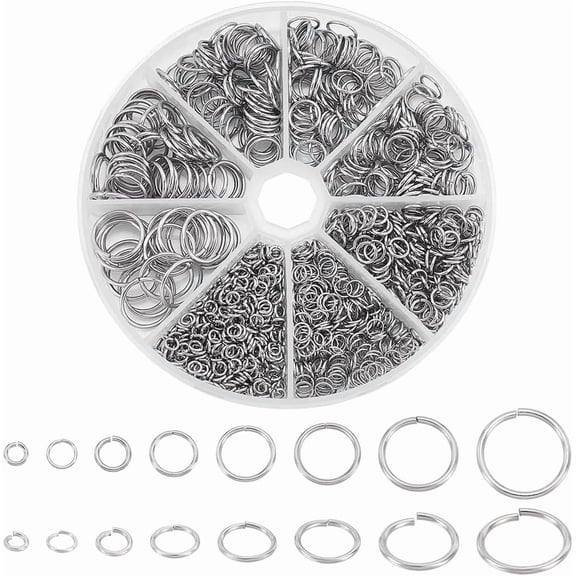 1150pcs 7 Sizes 304 Stainless Steel Open Jump Rings Jewelry Connector Round Jump Ring Large O Ring