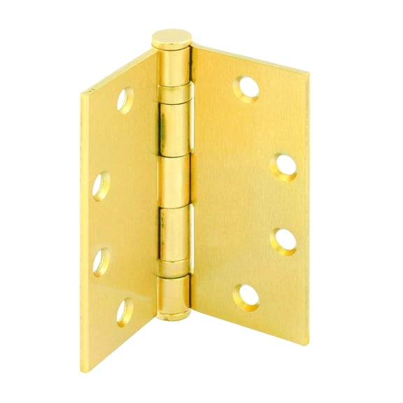 -1156463 door hinge commercial smooth pivot 2 ball bearings, 4-1/2 inches x 4-1/2 inches with square corners, each leaf 4 holes with screws, matte brass surface, .134 inch thickness (3-pack)