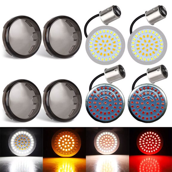 1157 Front 1156 Rear LED Bullet Turn Signal Lights Smoke Lens Fit for Harley +