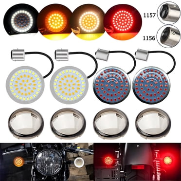 JMTBNO 4PCS 2" LED 1157 Brake & Turn Signal Light Inserts For Harley Touring Street Glide - Smoke Lens