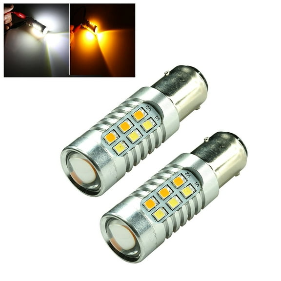 1157 High Power White Amber Yellow Dual Color 2835 22-SMD Type 2 Switchback Turn Signal/Parking Light Bulbs (1157, White/Amber)