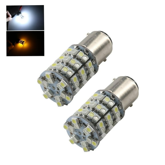 1157 High Power White Amber Yellow Dual Color 60-LED Type 2 Switchback Turn Signal Corner Light Bulbs (1157, White/Amber)