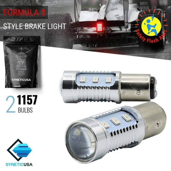 1157 Red Stop Brake 2835 Flash Strobe Rear Alert Safety 12-LED Light Bulbs (1157, Red)