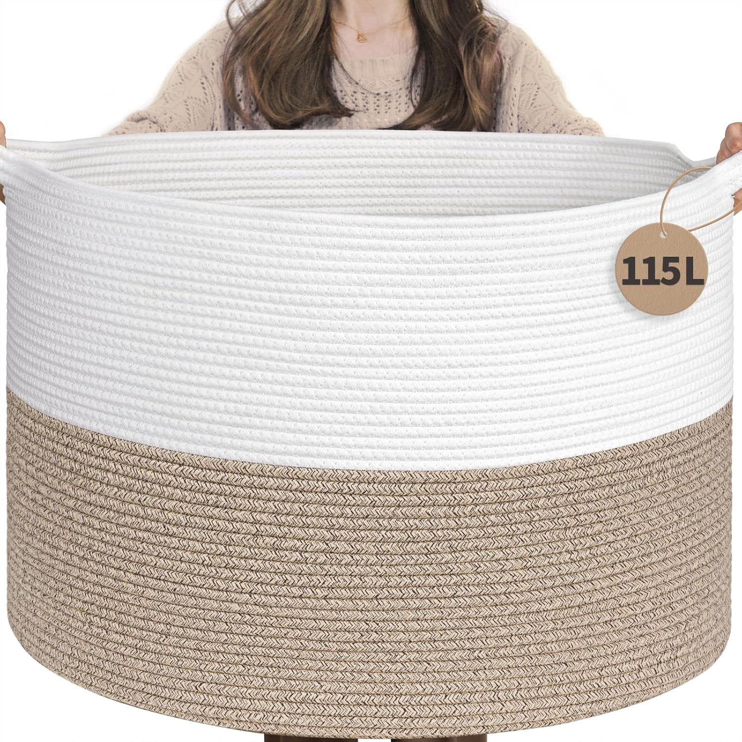 115L Extra Large Blanket Basket Soft Cotton Rope Storage Basket for ...