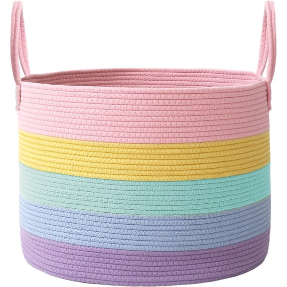 115L Extra Large Woven Cotton Rope Blanket Basket with Reinforced Handles for Living Room Storage