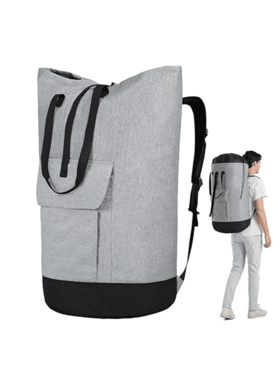 115L Heavy Duty Laundry Backpack with Shoulder Straps, Large Dirty Clothes Bag for Dorm, Apartment and Laundromat, Laundry Duffle Bag for Travel, Beach, Camping, oyster grey