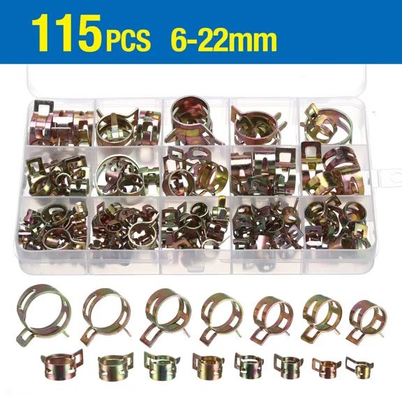 115Pc 6-22Mm Spring Hose Clamps Fastener Fuel Water Line Pipe Air Tube Clips Kit