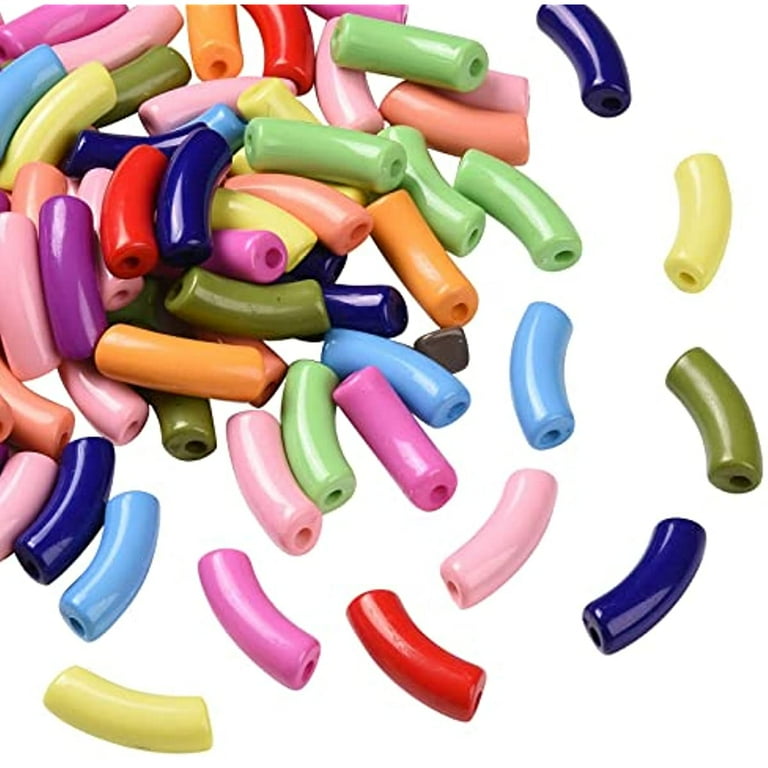115pcs Acrylic Bracelet Tube Beads Rainbow Colors Curved Tube