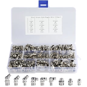 115pcs Grease Fittings, Hydraulic Zerk Grease Fitting Assortment Set Kit M6 M8 M10 Straight, Grease Nipple Assortment Set for Automotive, Motorcycle, Truck, Farm
