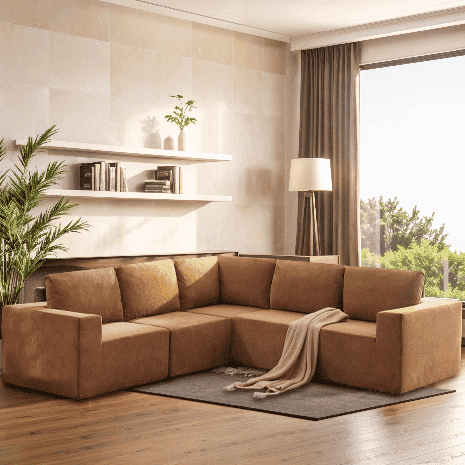 116*116" Modular L Shaped Sectional Sofa,Luxury Floor Couch Set,Upholstered Indoor Furniture,Foam-Filled Compressed Sofa for Living Room,Bedroom,5 PC Free Combination,Yellow