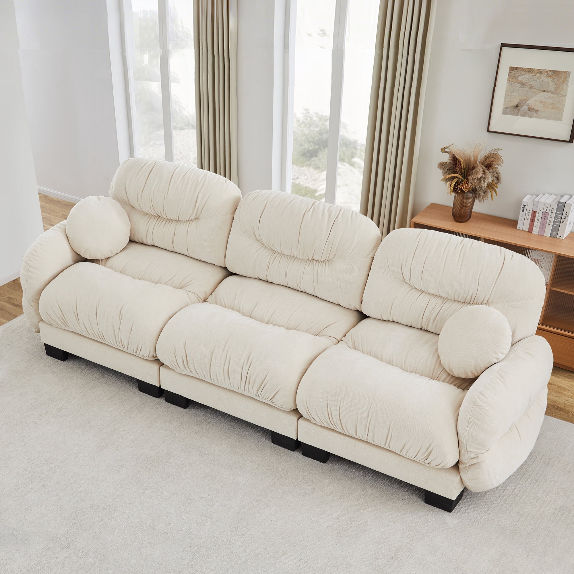 116" 3 Seater Couch Cozy Chenille Sofa with 2 Throw Pillows