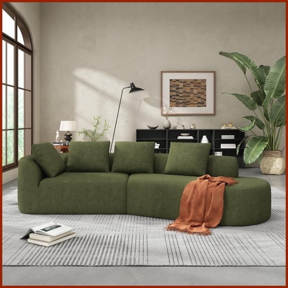 116'' Modern Curved Pearl Upholstery Sectional Sofa 2-Piece Set - Fully Assembled Right Hand Facing for Living Room