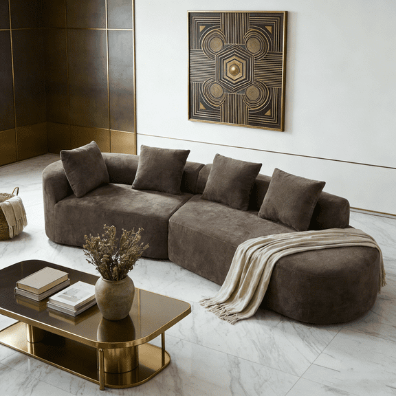 116" Modern Curved Sectional Sofa with Chaise Lounge - 2-Piece Right Hand Facing Set, High-Density Compressed Sponge, Fully Assembled for Living Room, Lounge, Apartment