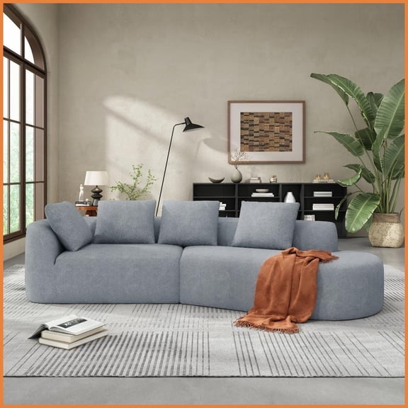 116'' Modern Curved Sectional Sofa with Right-Hand Chaise, Pearl Upholstery, Fully Assembled for Living Room