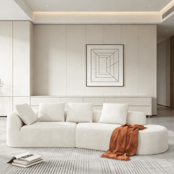 116" Modern Curved Sectional Sofa with Chaise, High-Density Compressed Sponge, 2-Piece Right-Facing Fully Assembled Set for Living Room