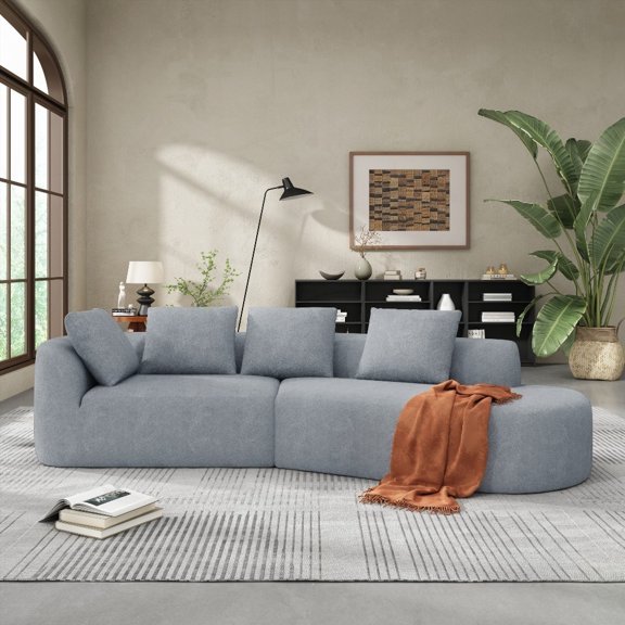 116" Modern Curved Sofa Set: High-Density Sponge, Pearl Upholstery, 2-Piece, Fully Assembled Right Hand Facing for Living Space