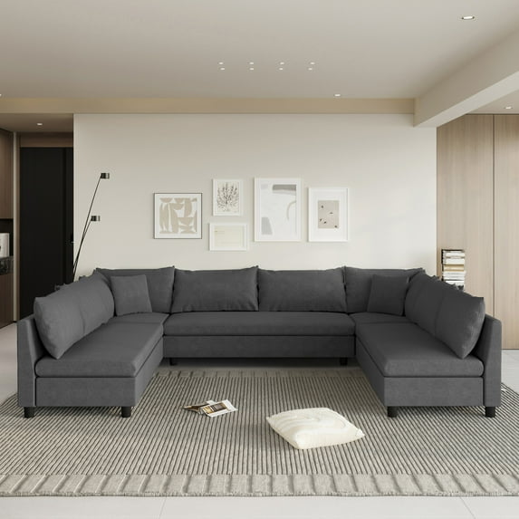 116" Oversized Free Combination Storage, Modular Sectional Sofa Soft Chenille Upholstered Deep Seat Sofa & 8 Seat Convertible Sofa W/2 Pillows for Living Room, Apartment, Gray-B