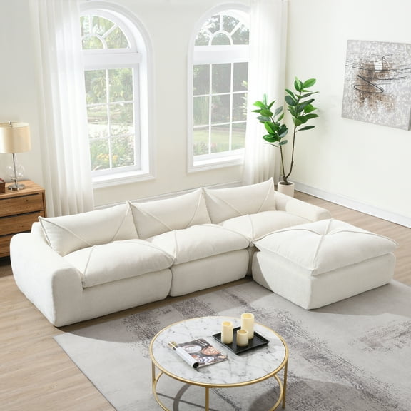 116'' Oversized Modular Sofa, 6 Seat Spacious Foam-Filled Sofa Bed for Living Room, Free Combination L-Shaped Comfy Couches, Fully Compressed, No Assembly Required, White