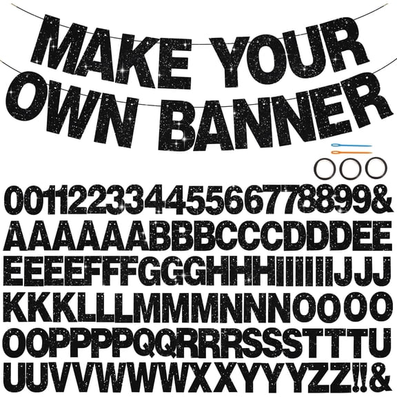 116 PCS A-Z DIY Letter Banner Kit Make Your Own Banner Including 111 Letters and Numbers 3 Rope and 2 Threading Device,Customized for Birthday Graduation Wedding Decor Glitter Black