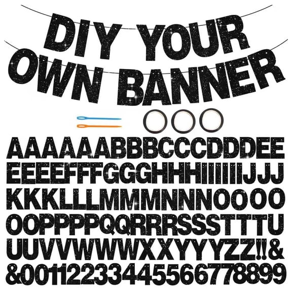116 PCS A-Z DIY Letter Banner Kit Make Your Own Banner Including 111 Letters and Numbers 3 Rope and 2 Threading Device,Customized for Birthday Graduation Wedding Decor Black