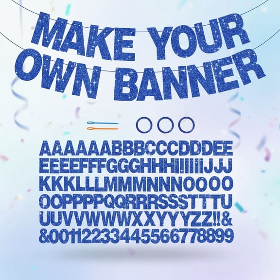 116 PCS A-Z Glitter Blue DIY Letter Banner Kit Make Your Own Banner,Including 111 Letters and Numbers 3 Rope and 2 Threading Device,Customized for Birthday Graduation Wedding Party Decor