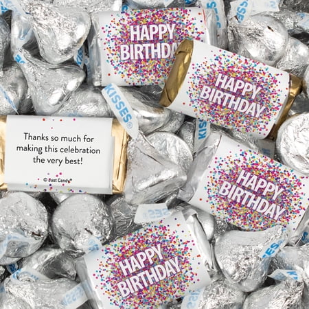 116 Pcs Birthday Candy Party Favors Hershey's Miniatures and Silver Kisses by Just Candy (1.5 lbs approx. 116 Pcs)
