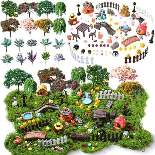 116 Pcs Fairy House Accessories Kit Miniature Garden Accessories Terrarium Decoration Mini Diorama Figurines Miniature Landscape Trees Simulated Succulents for DIY Garden Doll House Craft