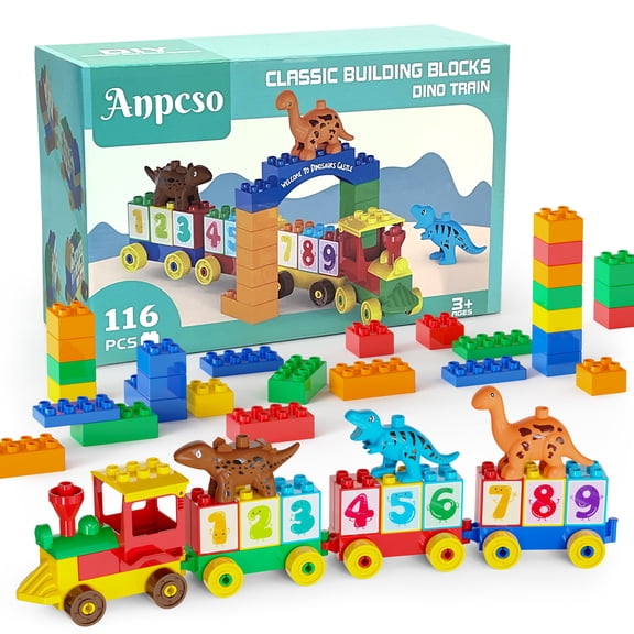 116 Pcs Large Building Blocks Set for Toddlers 3-5 Includes Dinosaurs & Cars, Big Bricks STEM Toy, Educational Gift for Boys & Girls