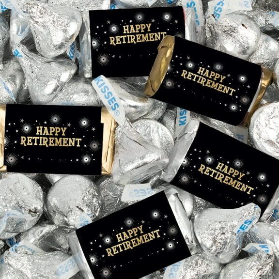 128 Pcs Retirement Party Candy Favors Hershey's Miniatures & Kisses by Just Candy (1.58 lbs) - Fireworks