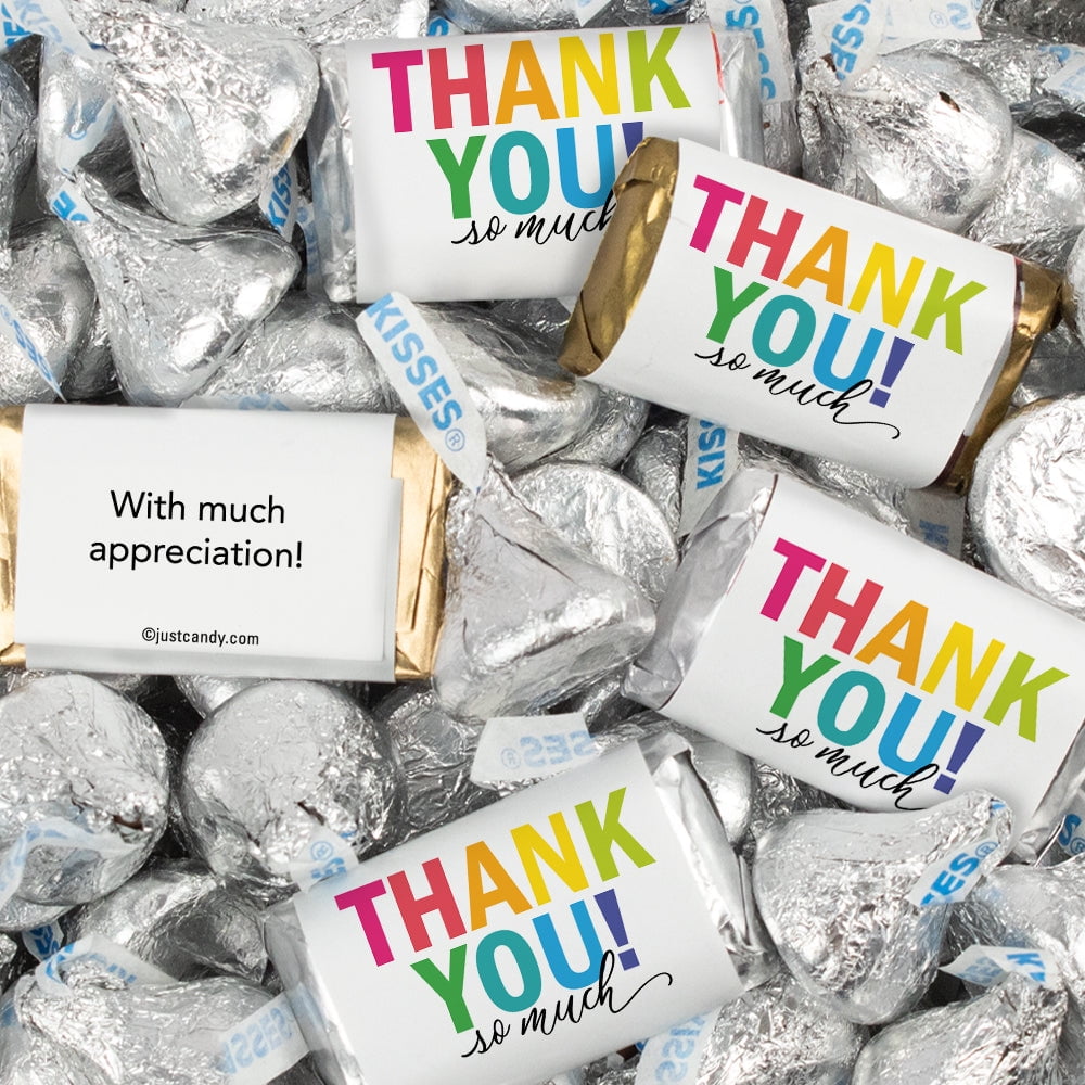 124 Pcs Thank You Candy Favors Hershey's Miniatures & Kisses by Just Candy (1.52 lbs) - Colorful Thanks