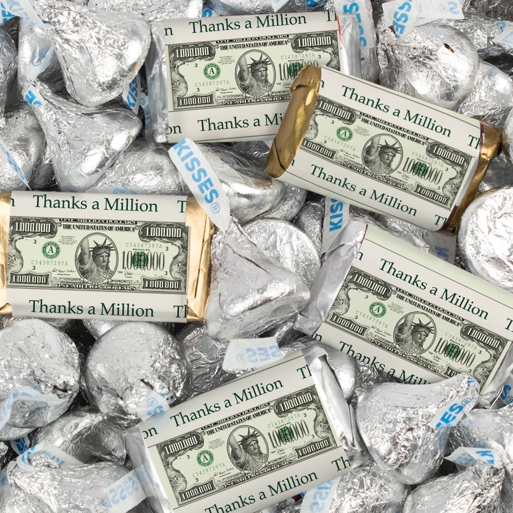 124 Pcs Thank You Candy Favors Hershey's Miniatures & Kisses by Just Candy (1.52 lbs) - Thanks a Million