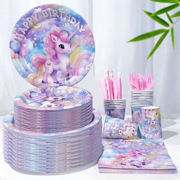 116 Pcs Unicorn Rainbow Theme Birthday Graduation PARTY plate Napkins Supplies For 16 Guests