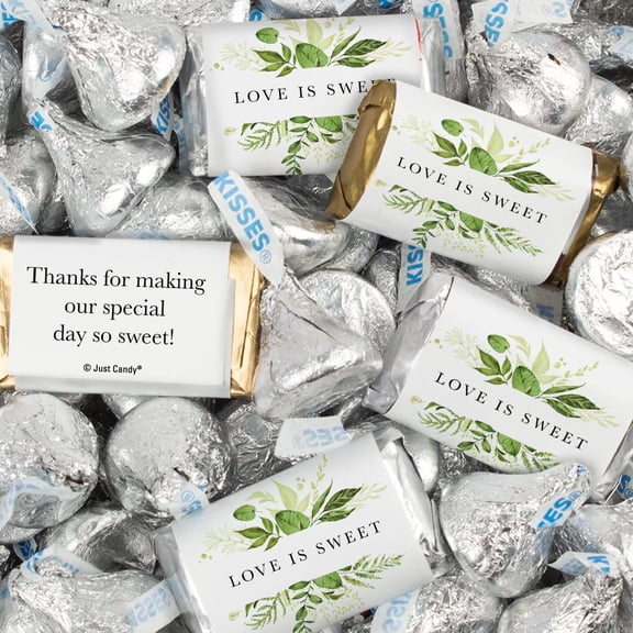 124 Pcs Wedding Candy Favors Hershey's Miniatures & Kisses by Just Candy (1.52 lbs) - Botanical