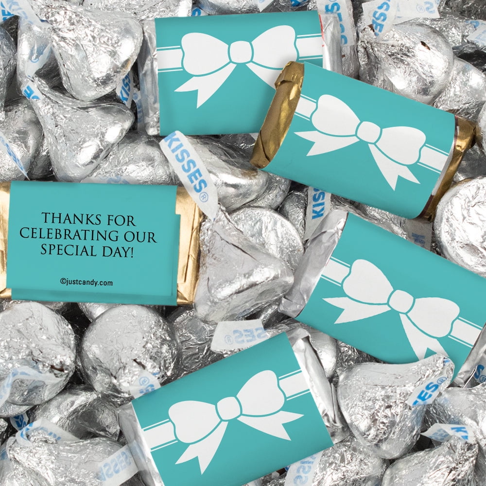 124 Pcs Wedding Candy Favors Hershey's Miniatures & Kisses by Just Candy (1.52 lbs) - Bow
