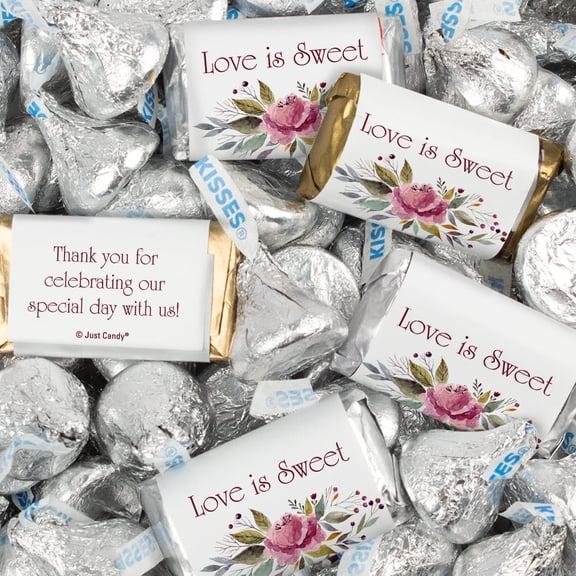 124 Pcs Wedding Candy Favors Hershey's Miniatures & Kisses by Just Candy (1.52 lbs) - Rustic Floral