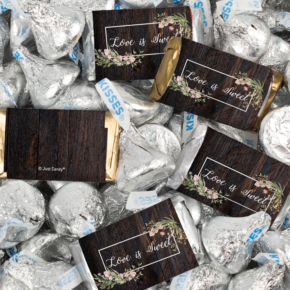 124 Pcs Wedding Candy Favors Hershey's Miniatures & Kisses by Just Candy (1.52 lbs) - Rustic