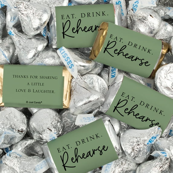 124 Pcs Rehearsal Dinner Wedding Candy Favors Hershey's Miniatures & Kisses by Just Candy (1.52 lbs) - Fern