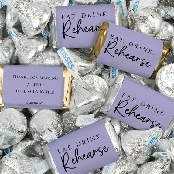 124 Pcs Rehearsal Dinner Wedding Candy Favors Hershey's Miniatures & Kisses by Just Candy (1.52 lbs) - Lavender