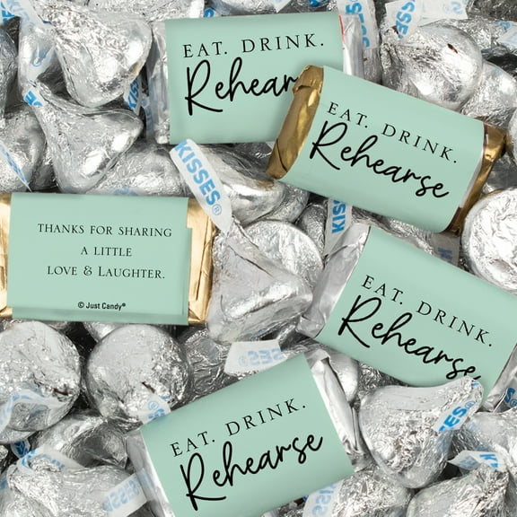 124 Pcs Rehearsal Dinner Wedding Candy Favors Hershey's Miniatures & Kisses by Just Candy (1.52 lbs) - Mint