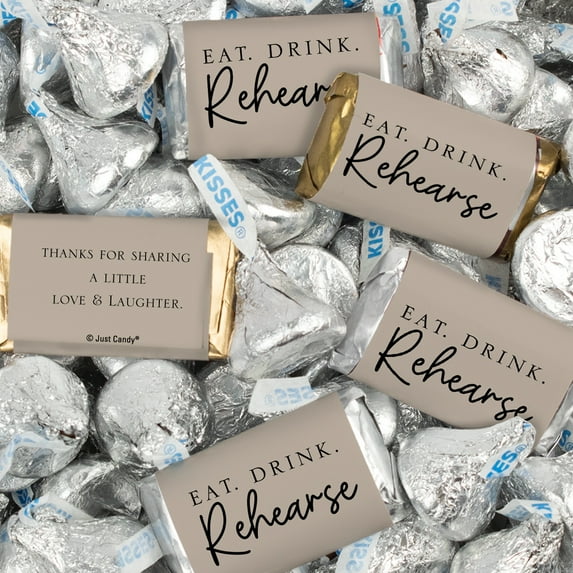 124 Pcs Rehearsal Dinner Wedding Candy Favors Hershey's Miniatures & Kisses by Just Candy (1.52 lbs) - Taupe