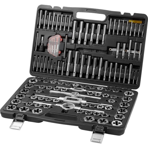 116 Piece Tap and Die Set Metric and SAE Bearing Steel Threading Tool with Complete Accessories and Storage Case