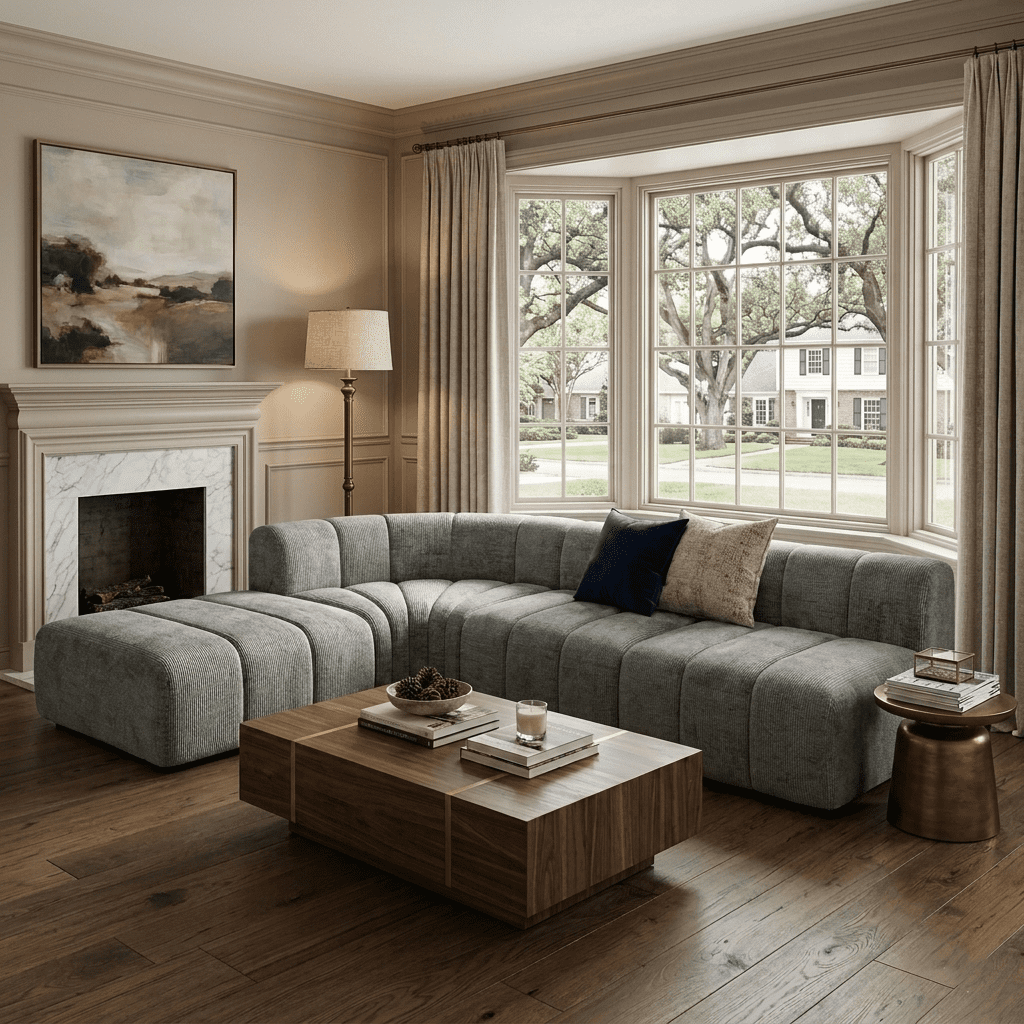 116"W Modern Semi-Curved Modular Sectional Sofa with Movable Ottoman,Vertical Stitched Chenille Cloud Sofa Couch for Living Room,No Assembly Required,Dark Gray