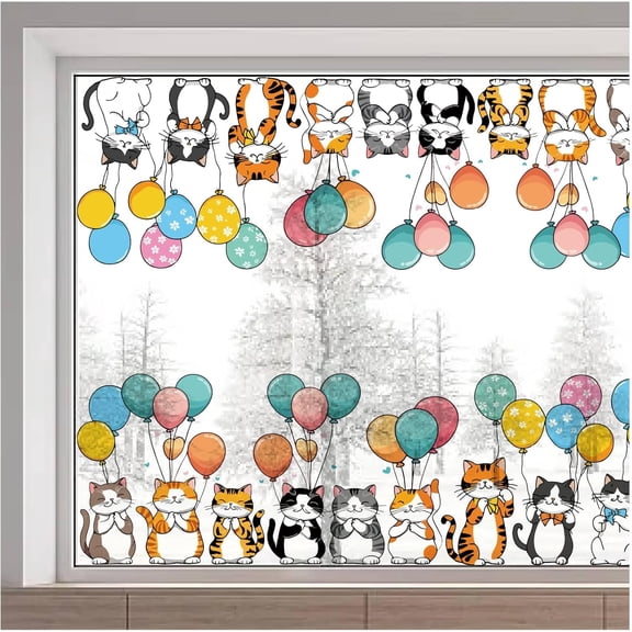 116 x 38cm Cat Window Static Stickers Black Grey White Tangerine Striped Cat Window Clings Non Adhesive Double-Side Office Bedroom Shop Glass Sliding Door Decorations colorful DIY