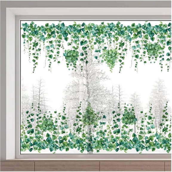116 x 38cm Green Leaves Vine Window Decals Static Window Clings Double Sided Heart-Shaped Foliage Hanging Vine Non Adhesive Stickers for Home Bedroom Living Room Glass Sliding Door Decor colorful DIY