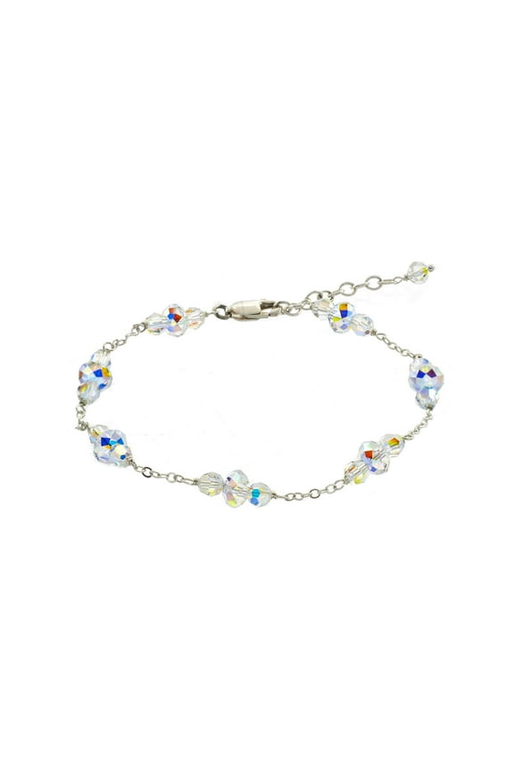 Sterling Silver Chain Bracelet with Austrian Aurora Borealis Crystal Stations, for Adults
